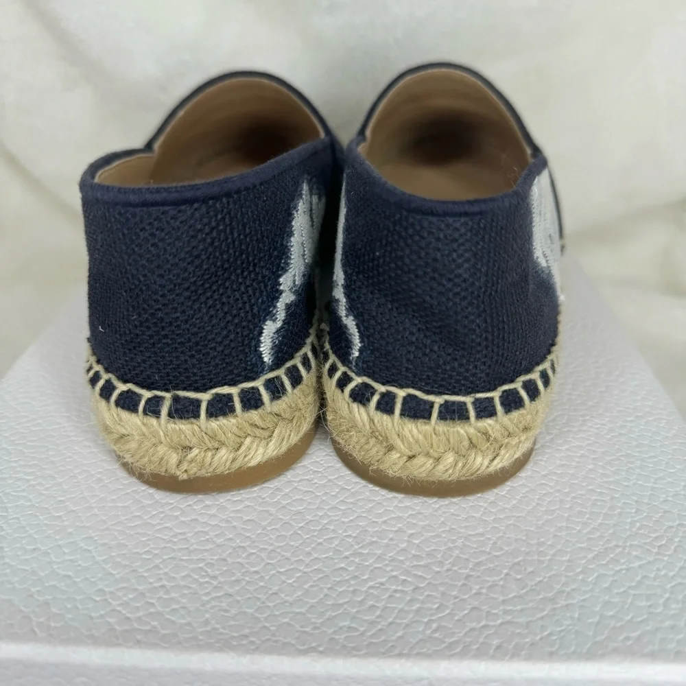 Dior Granville Tie Dye Denim Blue White Logo Embroidered Espadrille